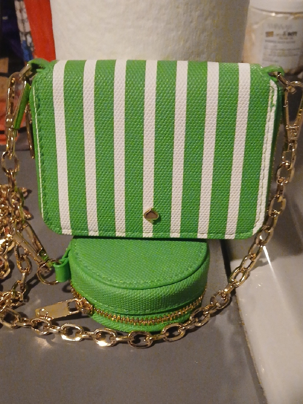KATE SPADE x TARGET Mini Green Stripe Crossbody Bag w/Coin Purse, Ear Bud Holder